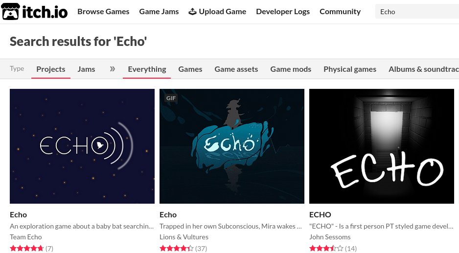Itchio search results for 'Echo'